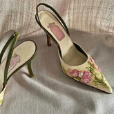 LBSFY  -  Embroidered Stiletto Heel Sandals Women Elegant High Heels Slingback Sandals 2024 Summer China Embroider Pointed Toe Pumps Women